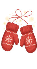 Christmas Mittens Illustration on Transparent Background with Snowflake Design