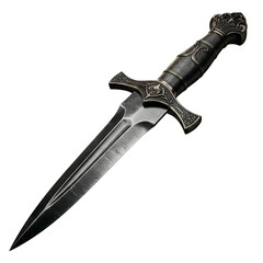 Detailed Illustration of an Antique Dagger on Transparent Black Background