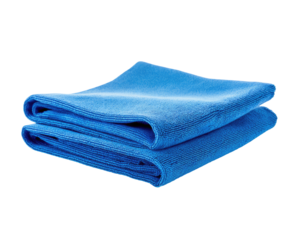 Two folded, vibrant blue cleaning cloths