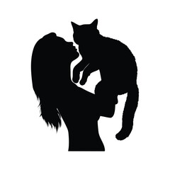 Silhouette of Woman Holding Cat in Loving Pet Owner Moment