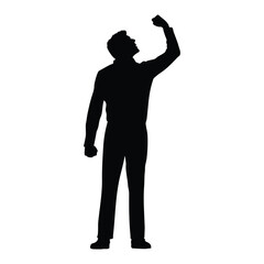 Silhouette of Man Celebrating Victory with Arm Raised in Excitement