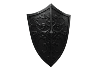 Black Shield Illustration Isolated On Transparent Background Medieval Armor with Ornament