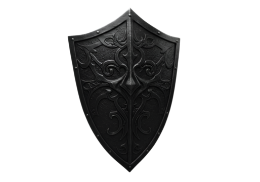 Black Shield Illustration Isolated On Transparent Background Medieval Armor with Ornament