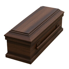 Detailed 3D Illustration of a Wooden Coffin on Transparent Background