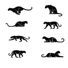 Set of panther silhouettes. isolated vector on white background, illustration