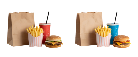 Satisfying fast food meal with burgers fries and drinks ready for takeout or delivery