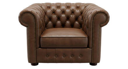 Brown Leather Upholstered Armchair Isolated on Transparent Background Photo