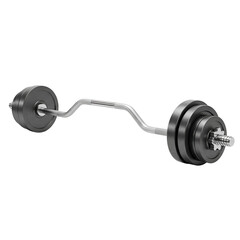 Curved Barbell with Black Weights Isolated on Transparent Background