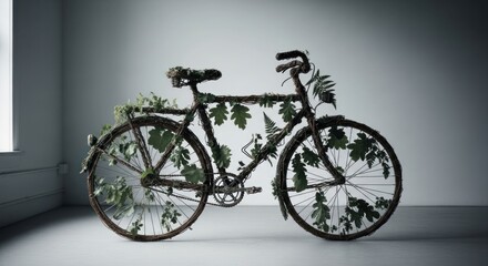 Rustic bike adorned with foliage