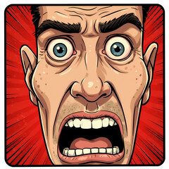 Cartoon Screaming Man Portrait Illustration In Red Background