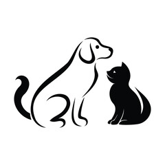 Silhouette of cat and dog on white background vector