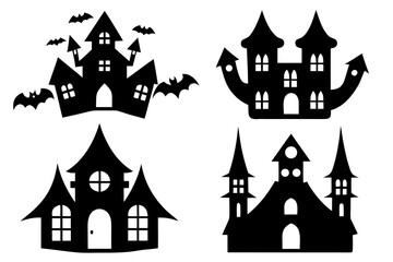 set of Haunted House vector silhouette illustration isolated on white background