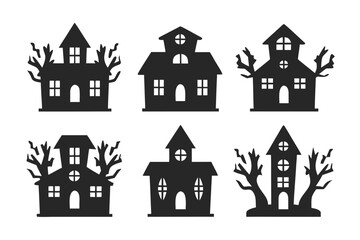 set of Haunted House icon vector silhouette illustration isolated on white background