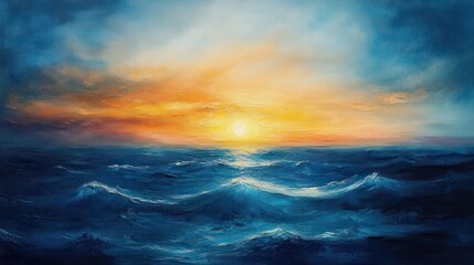 Obraz premium Dramatic sunset over stormy sea, painting