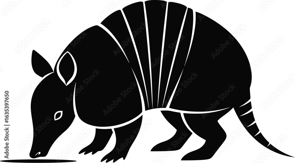 Poster silhouette of an armadillo, showcasing its unique shell and features in a minimalist design suitable