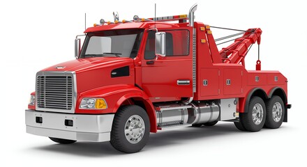 Red tow truck isolated on white background