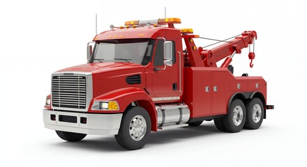 Red tow truck isolated on white background