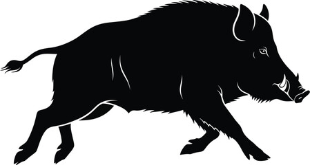 A wild boar charging forward, a powerful symbol of strength and determination, captured in a striking silhouette