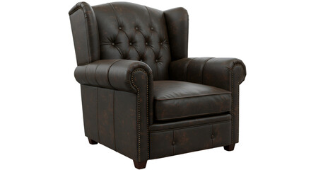 Classic Brown Leather Armchair Isolated on Transparent Background 3D Illustration