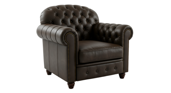 Classic Brown Leather Armchair Isolated on Transparent Background 3d Render