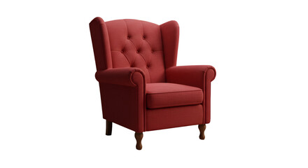Classic Red Wingback Armchair Isolated on Transparent Background 3D Illustration