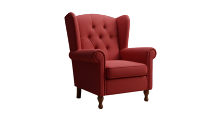 Classic Red Wingback Armchair Isolated on Transparent Background 3D Illustration