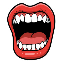 Naklejka premium Cartoon Mouth Illustration with Red Lips and White Teeth on Transparent Background
