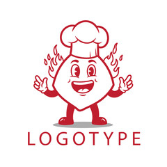 Playful flame-shaped cartoon character with chef’s hat, expressive face, thumbs-up gesture, and fiery background, symbolizing energetic cooking fun.