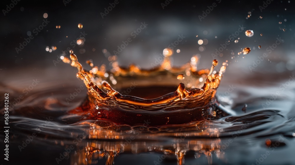 Poster stunning macro shot of a brown liquid splashing with droplets capturing the beauty of fluid dynamics