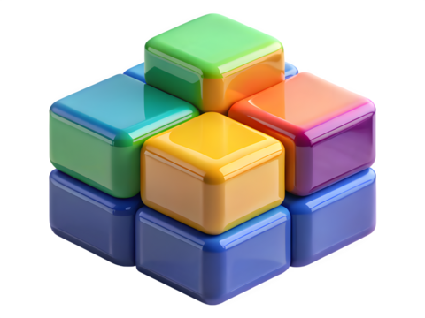 Colorful building blocks stacked in a cube formation
