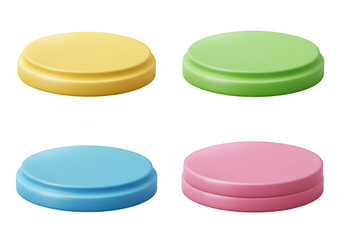 Colorful 3D Rendered Platforms Isolated on Transparent Background