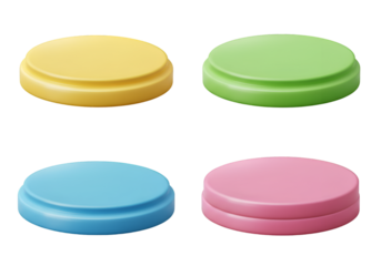 Colorful 3D Rendered Platforms Isolated on Transparent Background