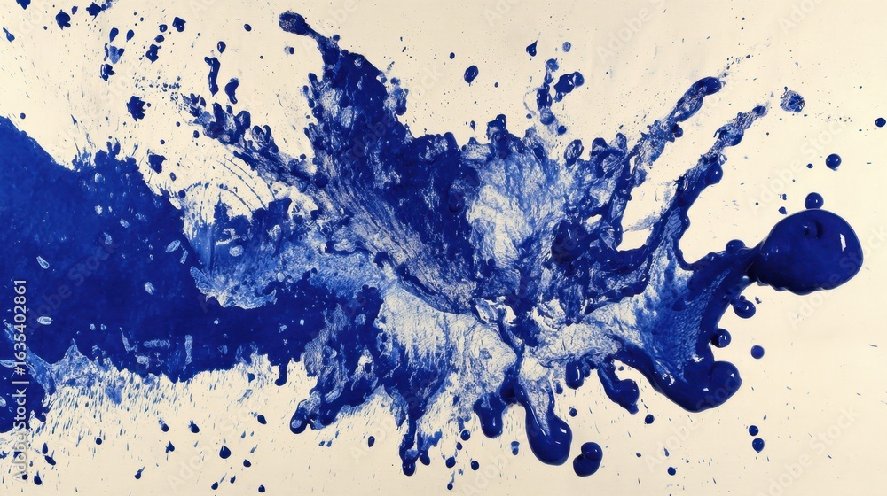 Poster vivid blue paint splash on white surface creating abstract artistic background suitable for creative
