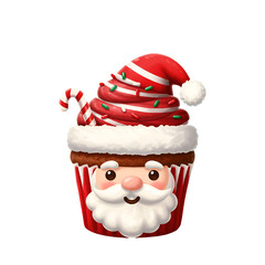 Festive Christmas Cupcake Illustration with Santa Face and Red Colors