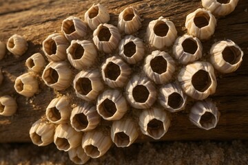 Barnacles Cluster on Driftwood Log