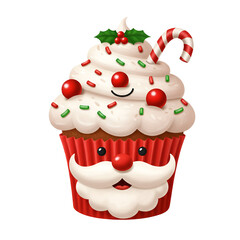 Festive Christmas Santa Cupcake Illustration with Red White and Sweet Details