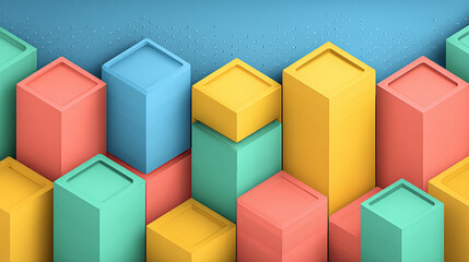 Obraz premium Colorful 3D Geometry Blocks Stacked Shapes Render Vibrant Abstract Pattern Background Graphic Design Textures Modern Layout Playful Structures Digital Art Multicolored Educational Infrastructure