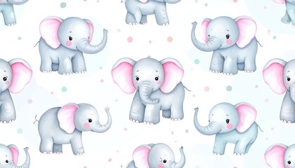 Fototapeta premium Cute elephant pattern on white