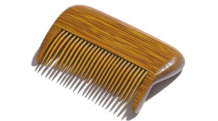 Diagonal placement of wooden comb on clean white background, taken with 50mm lens, highlighting textured wood surface and sharp teeth edges with gentle shadows