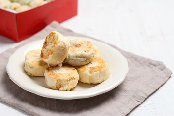 Bakpia pathok or bakpia pathuk. round shaped indonesian sweet rolls. originated from yogyakarta, indonesia.