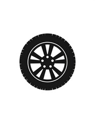Obraz premium Simple black and white illustration of a tire and rim