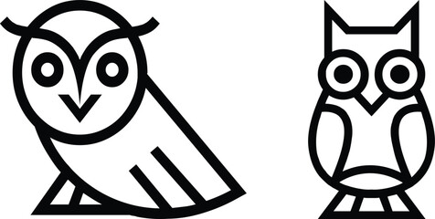 Cute owl black and white cat icon cartoon illustration vector drawing