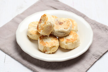 Bakpia pathok or bakpia pathuk. round shaped indonesian sweet rolls. originated from yogyakarta, indonesia.
