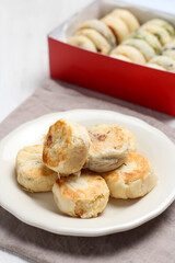 Bakpia pathok or bakpia pathuk. round shaped indonesian sweet rolls. originated from yogyakarta, indonesia.