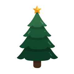 Christmas Tree Illustration With Green Pine and Gold Star on Transparent Background