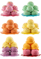 Colorful Ice Cream Scoops Stacked with Sprinkles Isolated on Black Background
