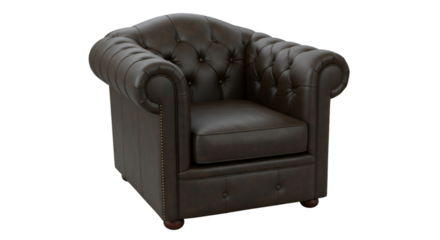 Classic Brown Leather Armchair Isolated On Transparent Background A 3D Rendering