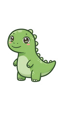 Cute Green Cartoon Dinosaur Illustration On Transparent Background