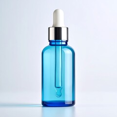 Clear blue glass bottle with a dropper.  Clean, simple design