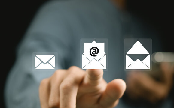 New email notification concept for business e-mail communication and digital marketing. Inbox receiving electronic message alert. business people touch on email in virtual screen. internet technology.